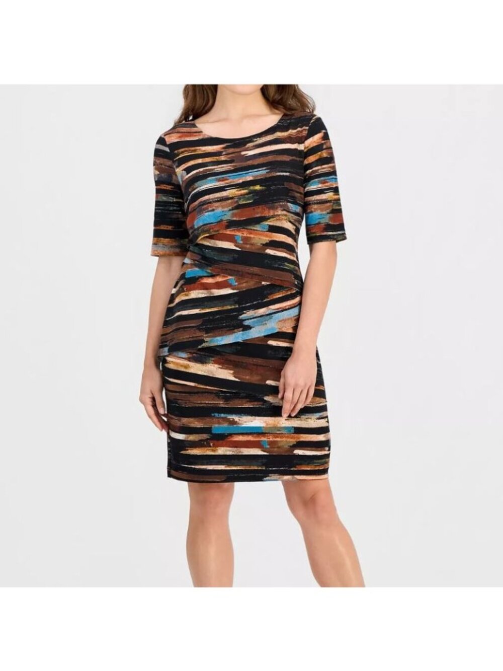 NWT Connected Womens Multicolor Striped Printed Tiered Sheath Dress Size 4